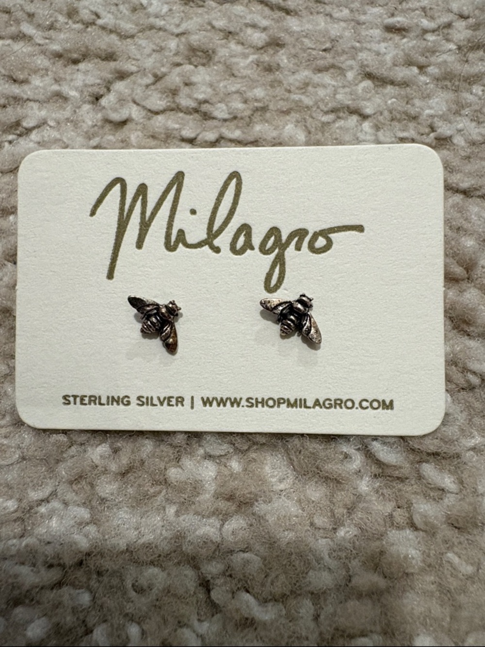 Sterling Silver Bee Stud Earrings - Antique Silver